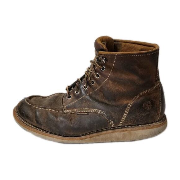 Carhartt Work Boots Men\'s 11.5 brown leather moc-toe wedge sole Preworn Rugged main image 12